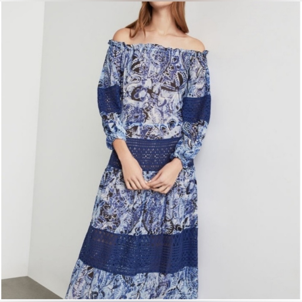 BCBGMAXAZRIA Ellie Blue Paisley Maci Dress 100% silk - Picture 2 of 8